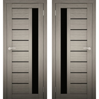 Дверное полотно АМАТИ-04 дуб дымчатый экошпон ПО-800 черное стекло